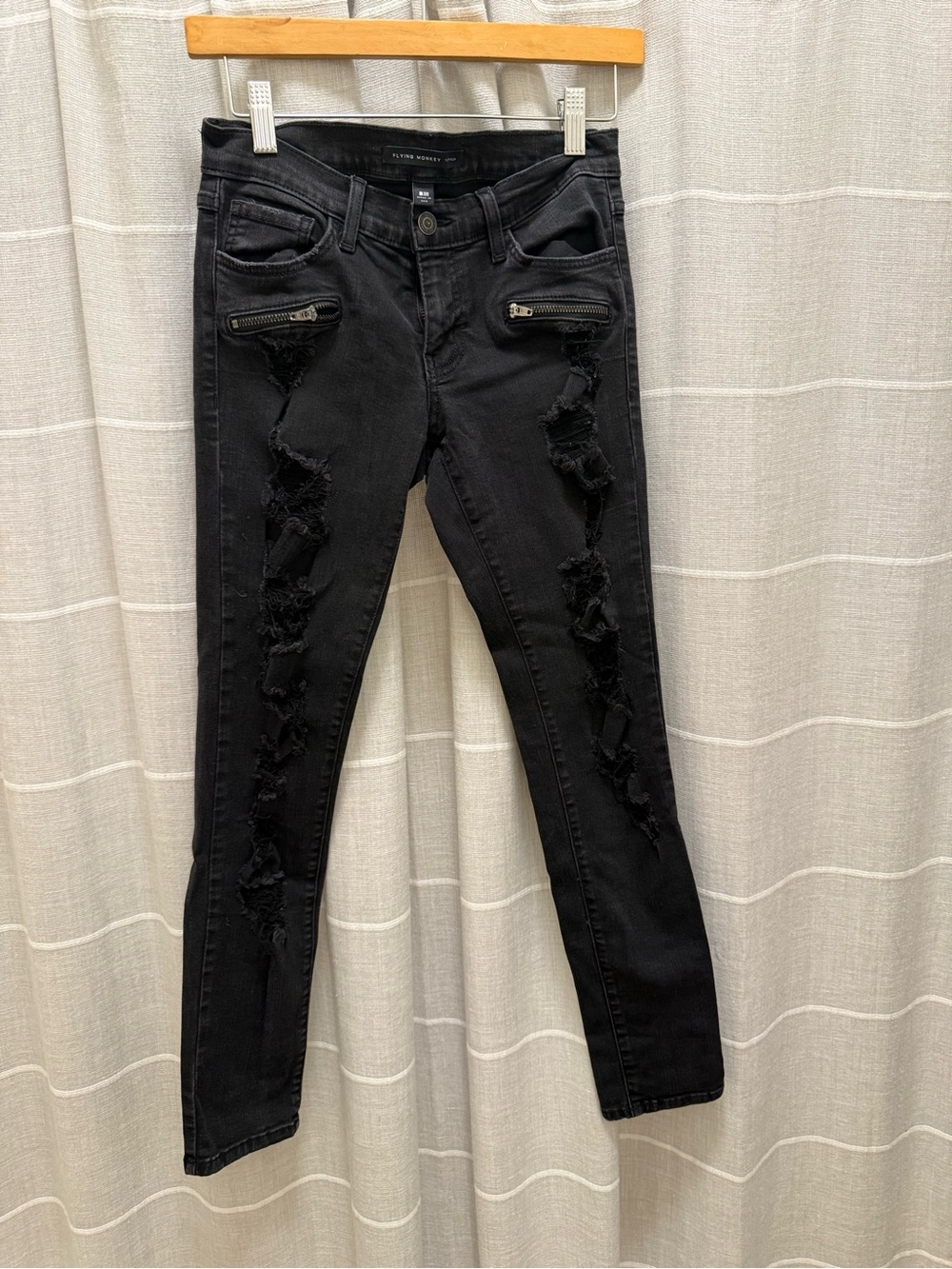Flying Monkey Black Ripped Skinny Jeans with Zip Details